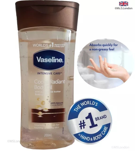VASELINE INTENSIVE CARE COCOA RADIANT GEL OIL 200ml (UK Variant )