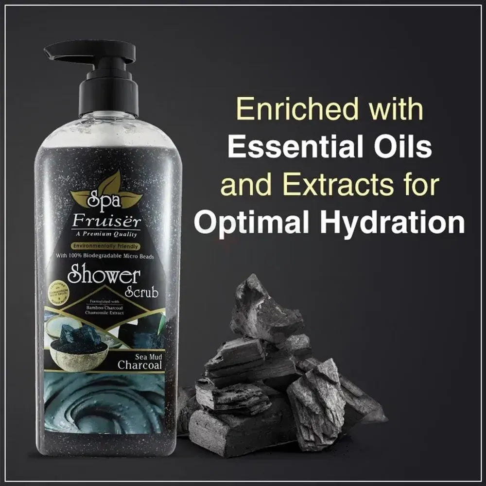 Fruiser Spa Shower Scrub Charcoal Sea Mud (730ml)