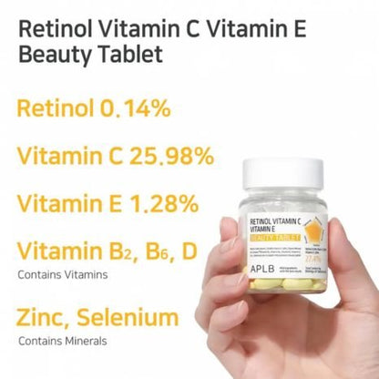 APLB Retinol Vitamin C Vitamin E Beauty Tablet   30 Tablets