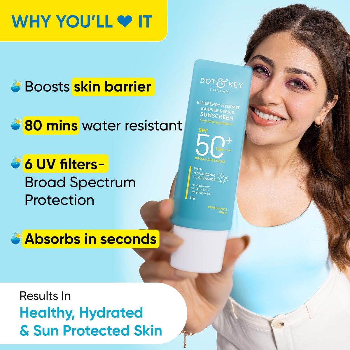 DOT & KEY Blueberry Hydrate Barrier Repair Sunscreen SPF 50+ PA++++ – 80g