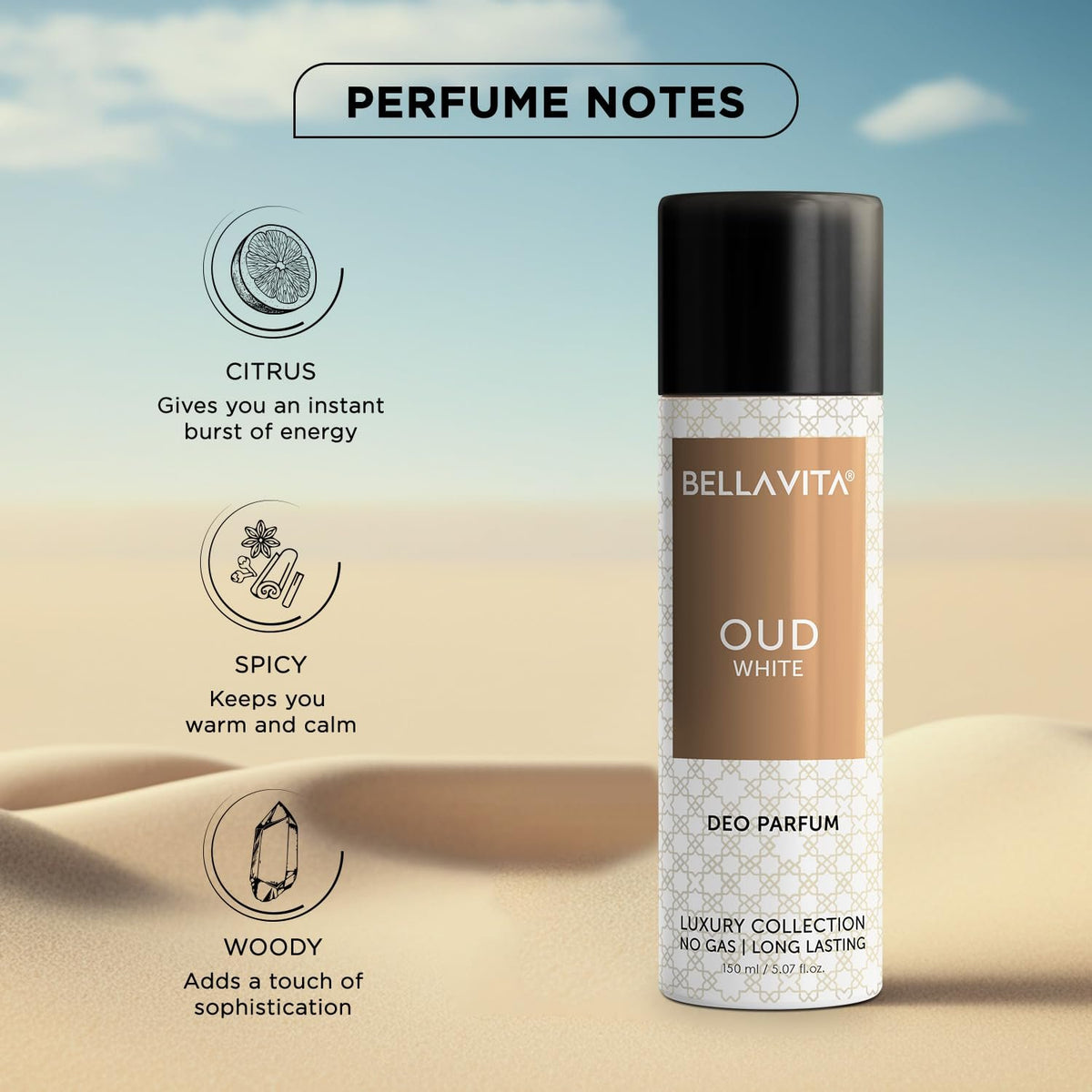 Bellavita OUD White Fine Fragrance Luxury Body Spray     120ml