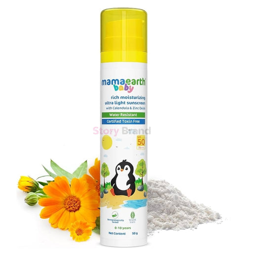Mamaearth Baby Rich Moisturizing SPF 50 and PA++++ Ultra Light Sunscreen Cream for Babies   50g