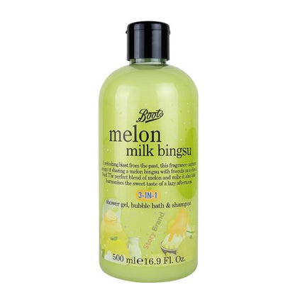Boots Melon Milk Bingsu 3-in-1 Shower Gel, Bubble Bath & Shampoo 500ml