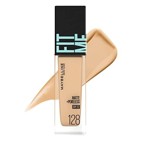 Maybelline Fit Me Matte + Poreless Liquid Foundation Makeup, Warm Nude, 1  fl. oz. Oil-Free Foundation 128 WARM NUDE 1 Count Bottle 1 fl oz.