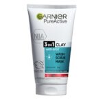 Garnier Pure Active 3in1 Clay Mask Wash Scrub For Oily Skin 150ml