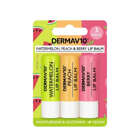 DERMAV10 Lip Balm – 3 Pack (Watermelon, Peach & Berry)