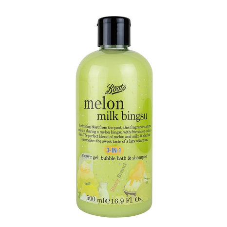 Boots Melon Milk Bingsu 3-in-1 Shower Gel, Bubble Bath & Shampoo 500ml