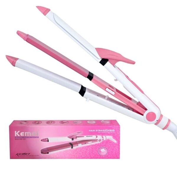 Kemei KM-1291 Professional 3in1 straightener Curler Crimper Iron