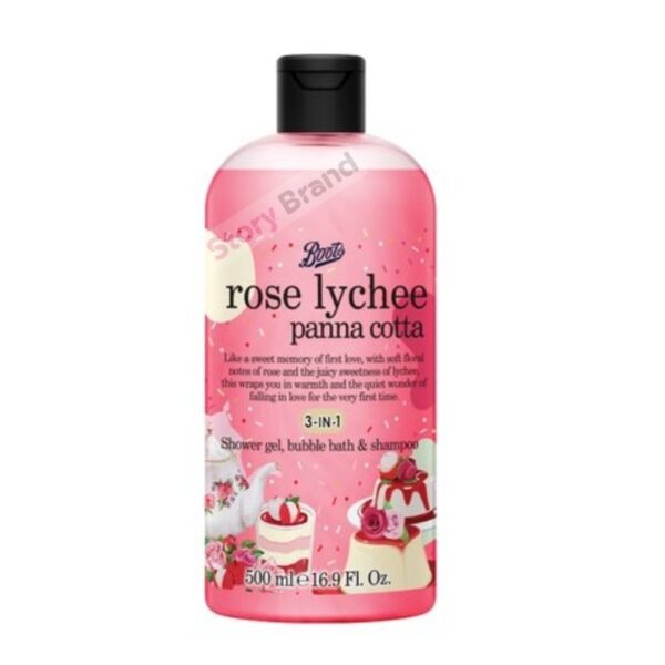 Boots Rose Lychee Panna Cotta 3 in 1 Shower Gel, Bubble Bath & Shampoo    500ml
